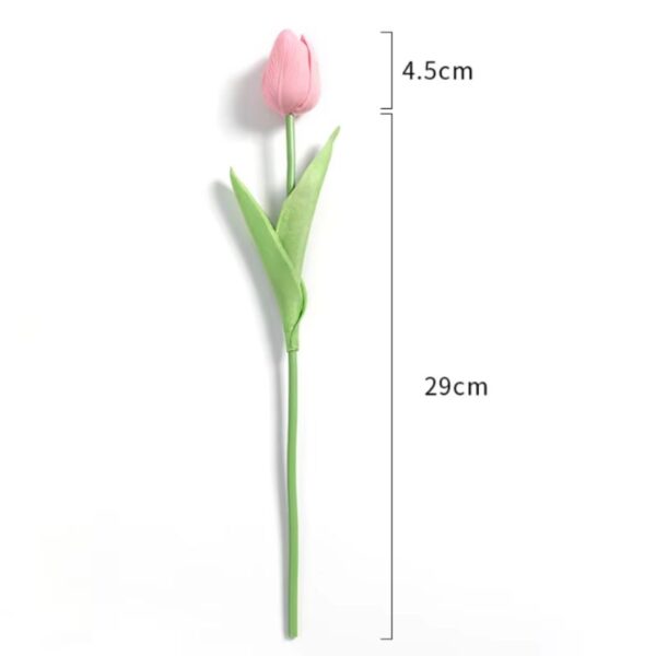 Haste única de Tulipa Artificial Rosa com 29 cm de altura e flor de 4,5 cm de diâmetro – ideal para compor arranjos florais decorativos.